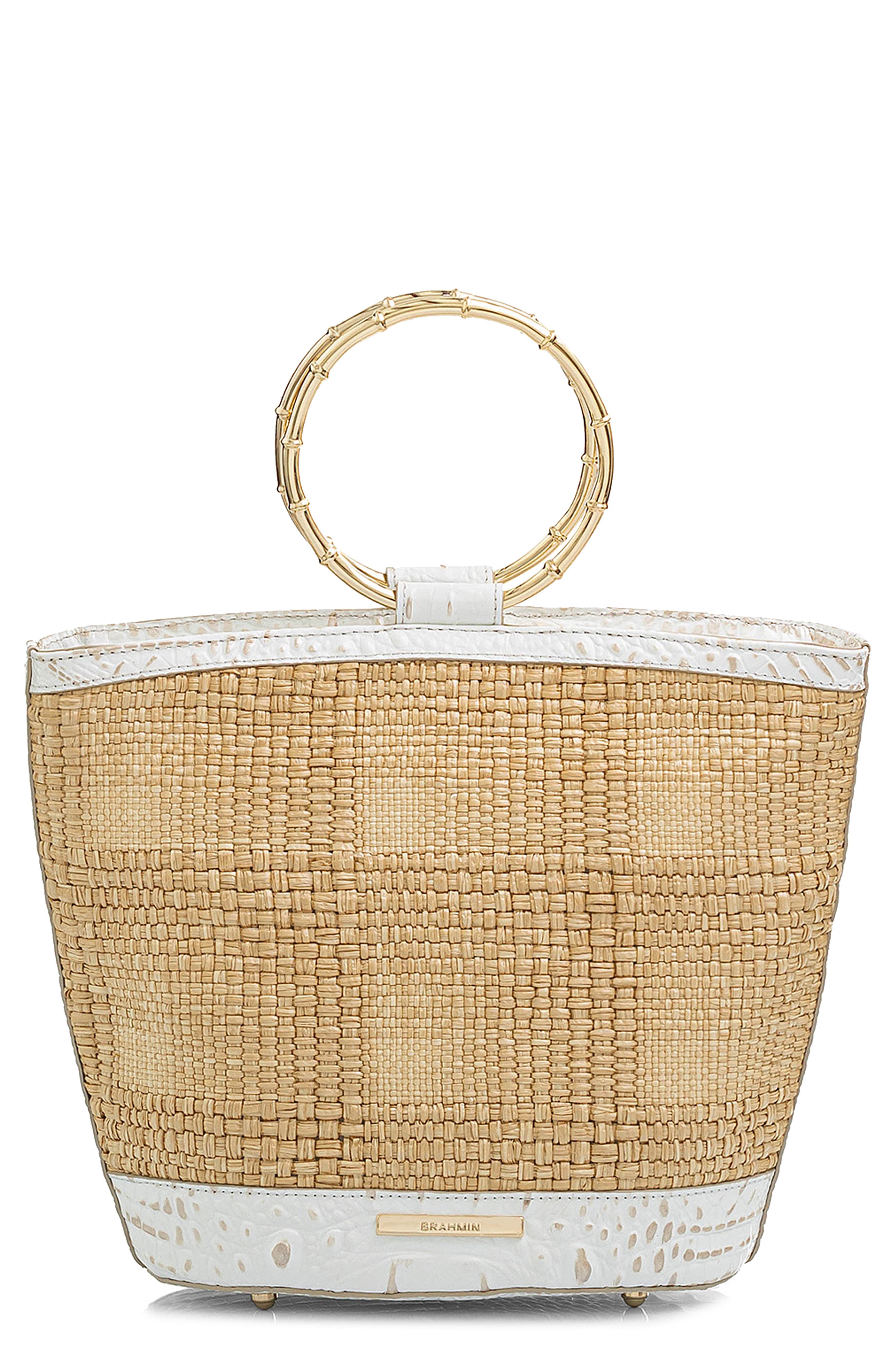 Brahmin Mod Bowie Woven Straw & Croc Embossed Leather Bracelet Handle ...