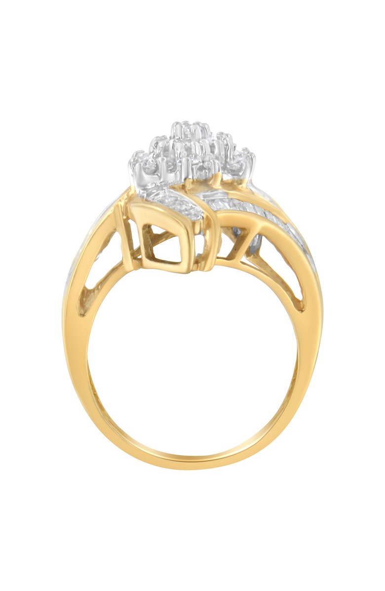 Haus of Brilliance 10K Gold 1.0 Cttw Round and Baguette Diamond Bypass Cluster Ring, Alternate, color, Yellow Gold