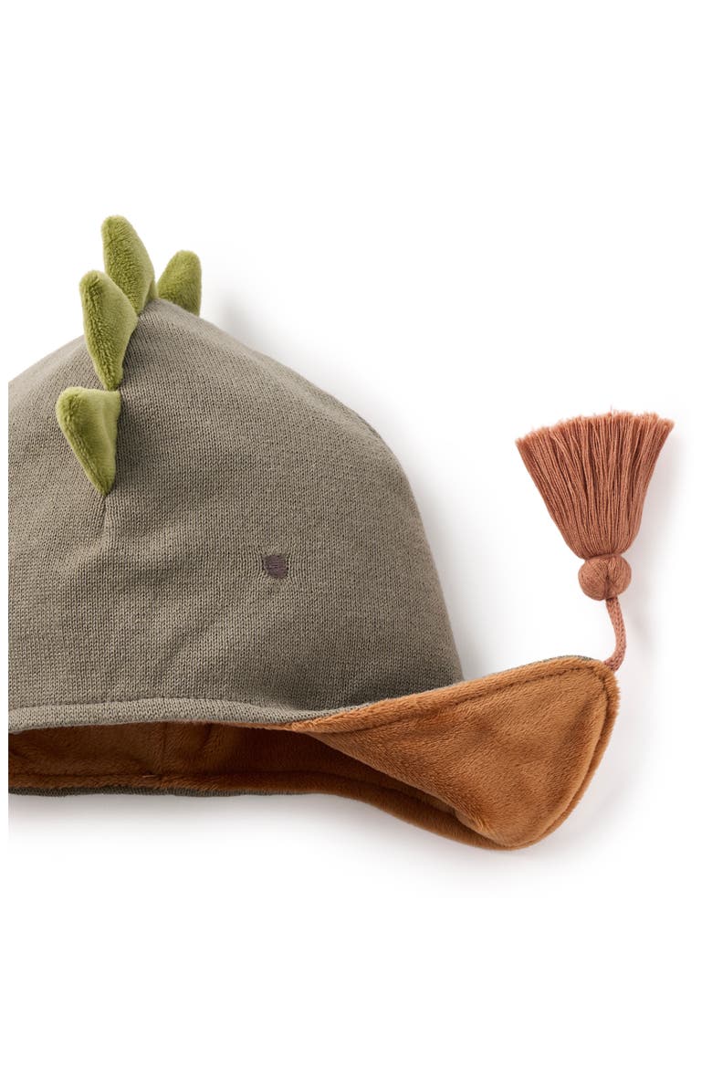 Dinosaur Faux Fur Lined Aviator Hat, Alternate, color, SAGE GREEN