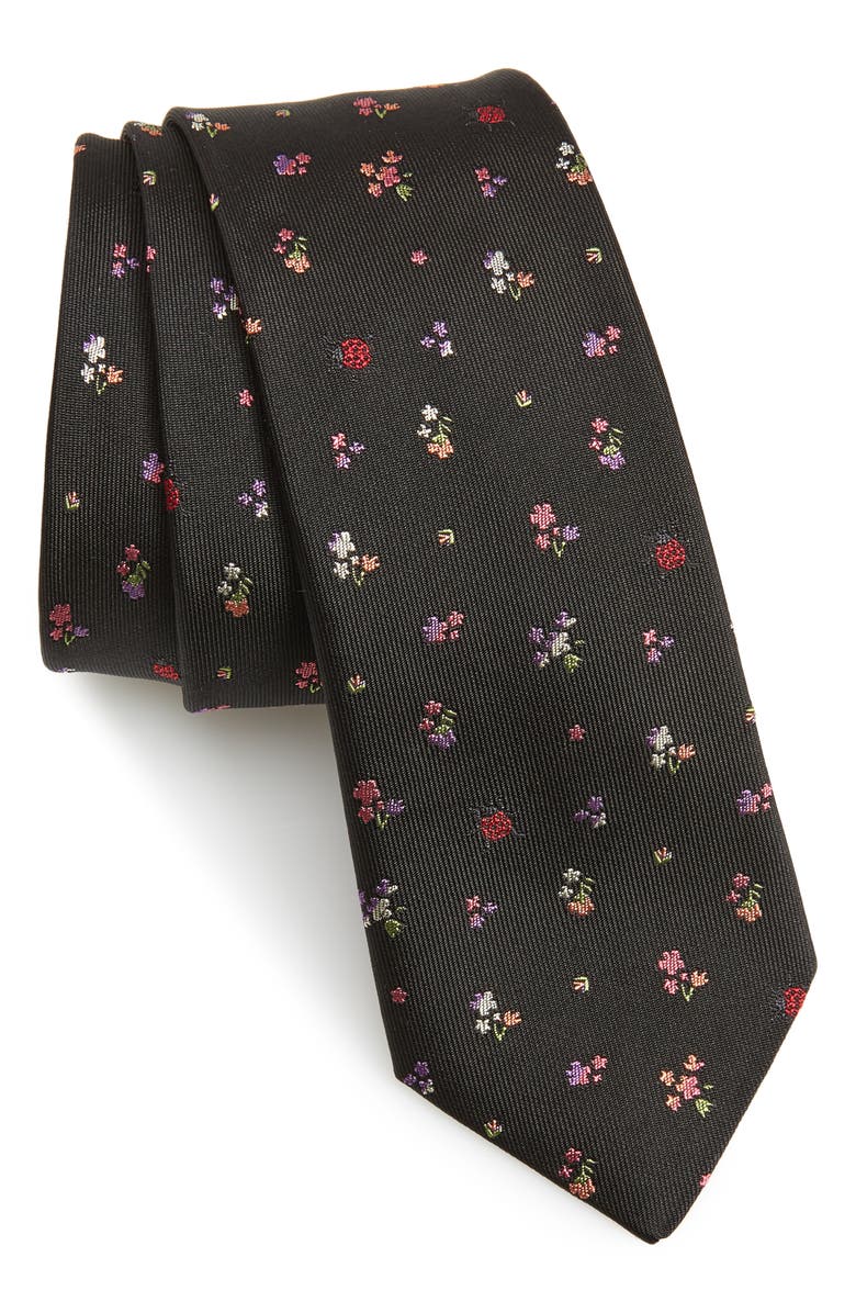 Paul Smith Floral Jacquard Skinny Silk Tie, Main, color, 
