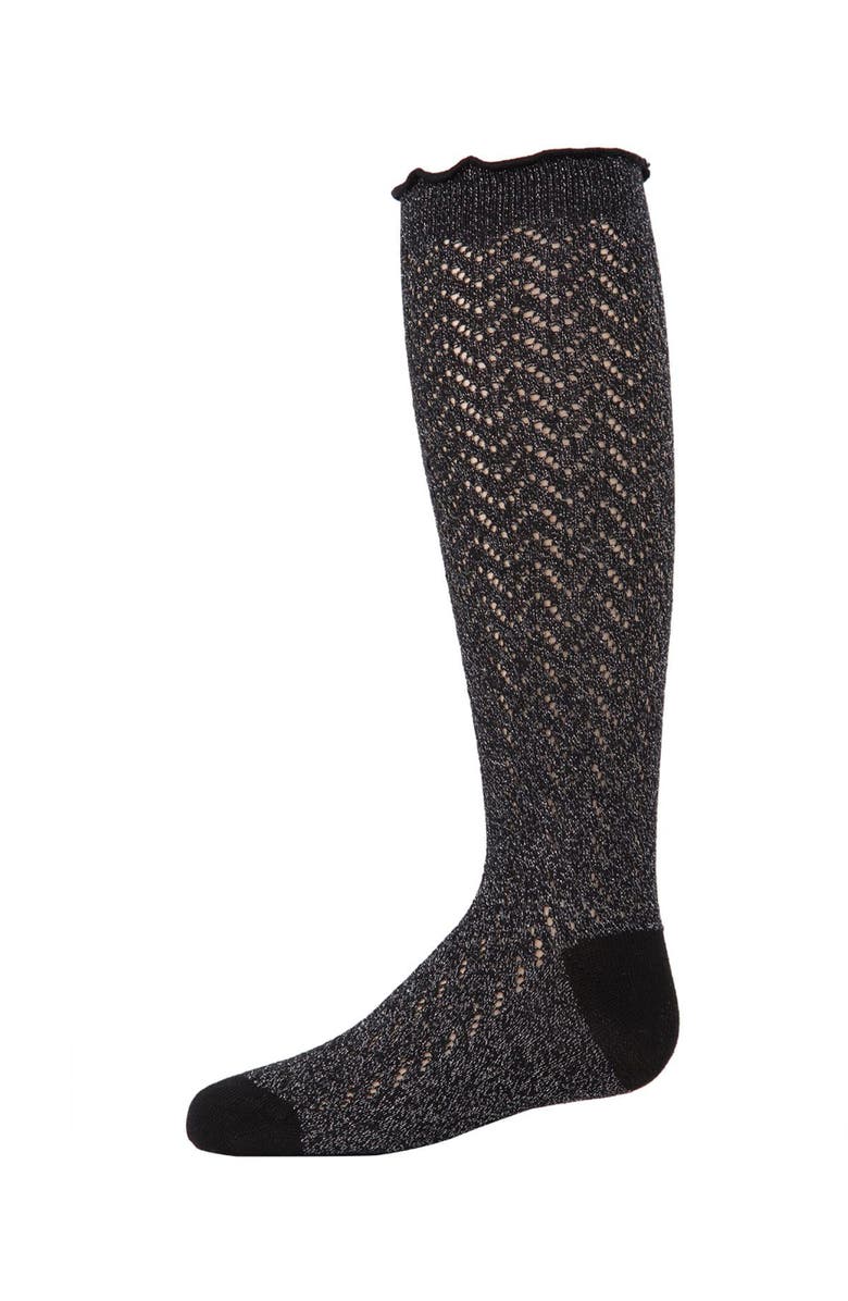 MeMoi Open Work Shimmer Knee High Socks, Main, color, Black