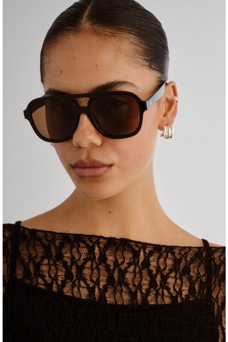 Whirlpool 53mm Aviator Sunglasses, Alternate, color, BLACK / BROWN MONO