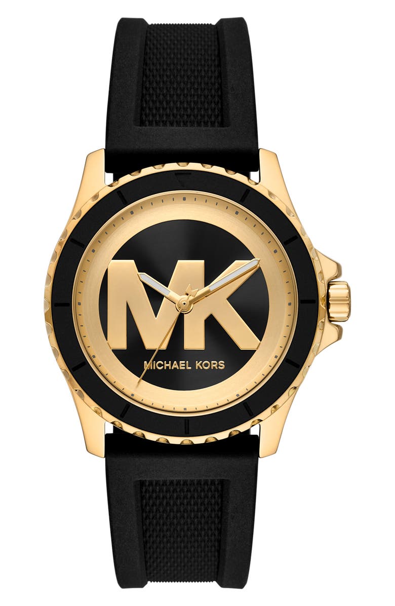 MICHAEL Michael Kors Everest Three-Hand Quartz Silicone Strap Watch, 40mm, Main, color, Gold