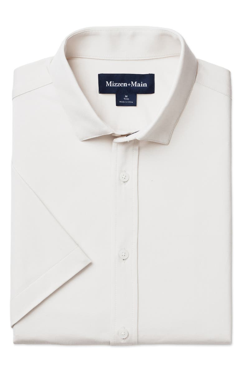 Mizzen+Main Newport Solid Short Sleeve Knit Cotton Blend Button-Up Shirt, Alternate, color, White