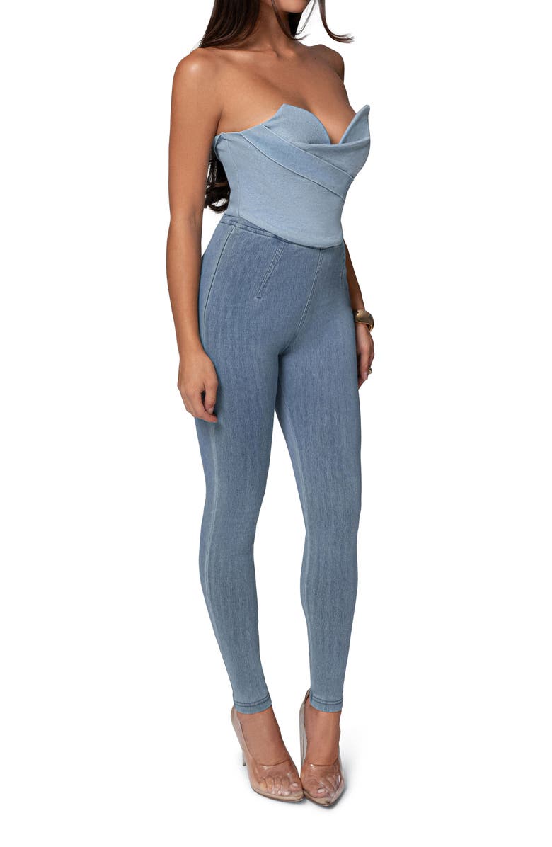 JLUXLABEL Teyana Strapless Denim Bustier Top, Alternate, color, Light Wash