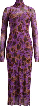 AFRM Bryony Turtleneck Long Sleeve Mesh Maxi Dress