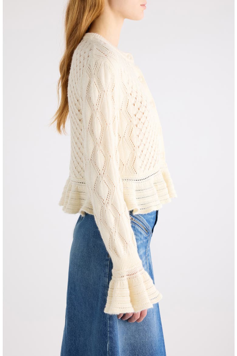 Mixed Pointelle Stitch Cotton, Alpaca & Silk Blend Cardigan, Alternate, color, ICONIC MILK