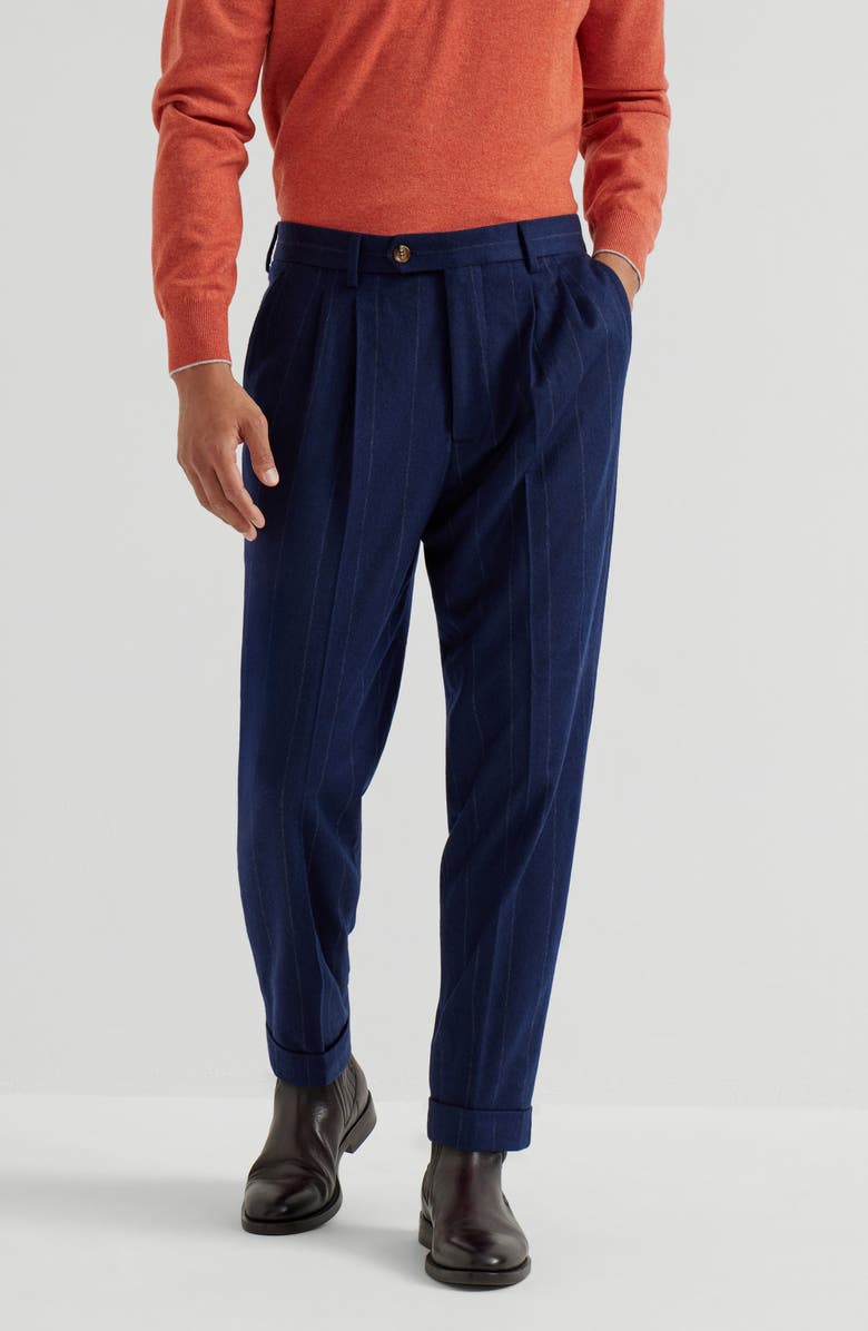 Brunello Cucinelli Wide chalk stripe trousers, Alternate, color, Avio Blue