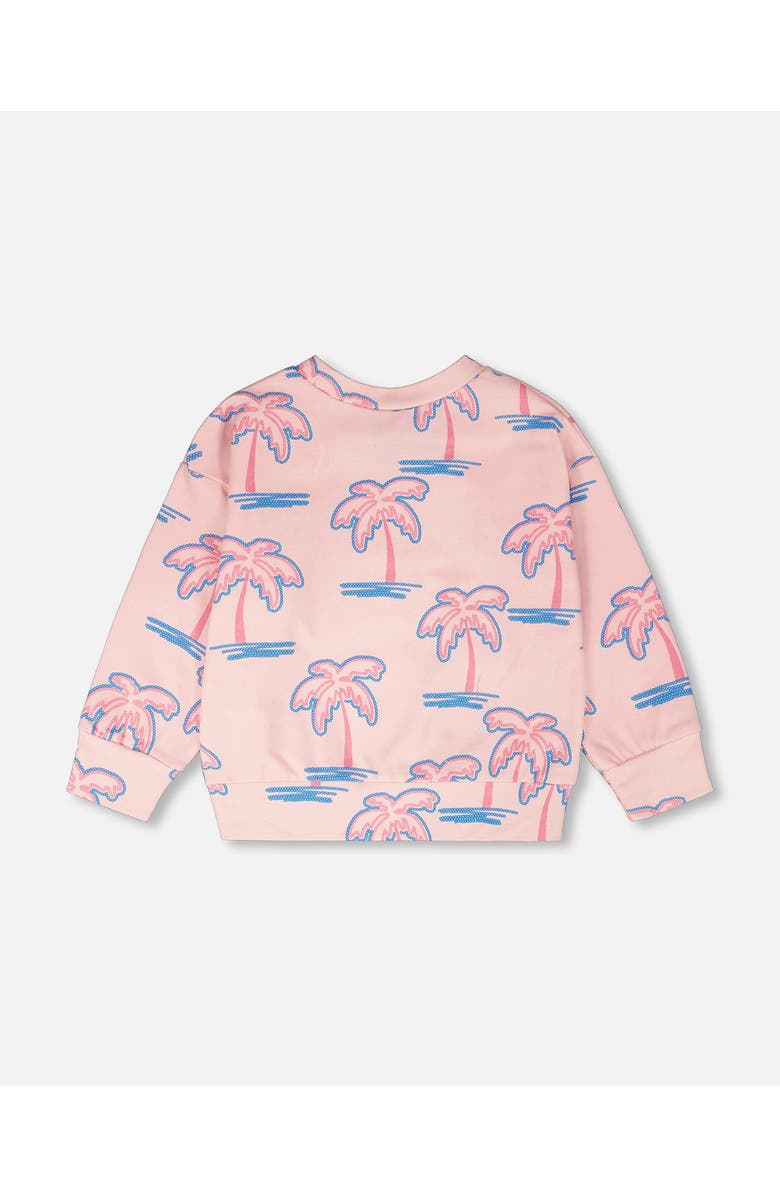 Deux par Deux French Terry Long Sleeve Palm Sweatshirt, Alternate, color, Light Pink Palm Print
