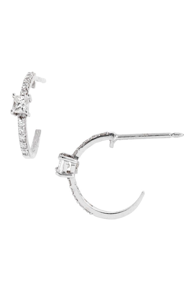 Fancy Diamond Huggie Hoop Earrings, Main, color, 18K WG