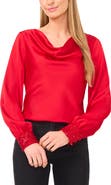 CeCe Cowl Neck Sequin Cuff Charmeuse Top