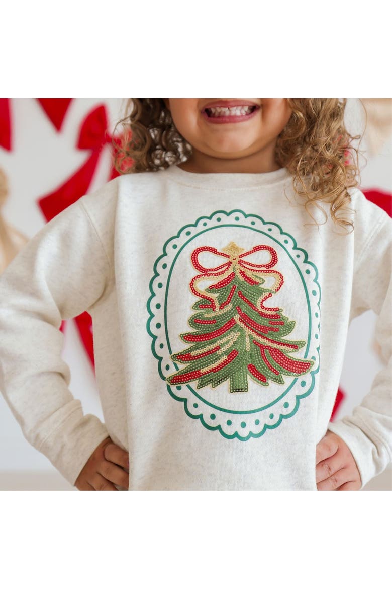 Sequin Christmas Tree Patch Sweatshirt, Alternate, color, Natural Heather