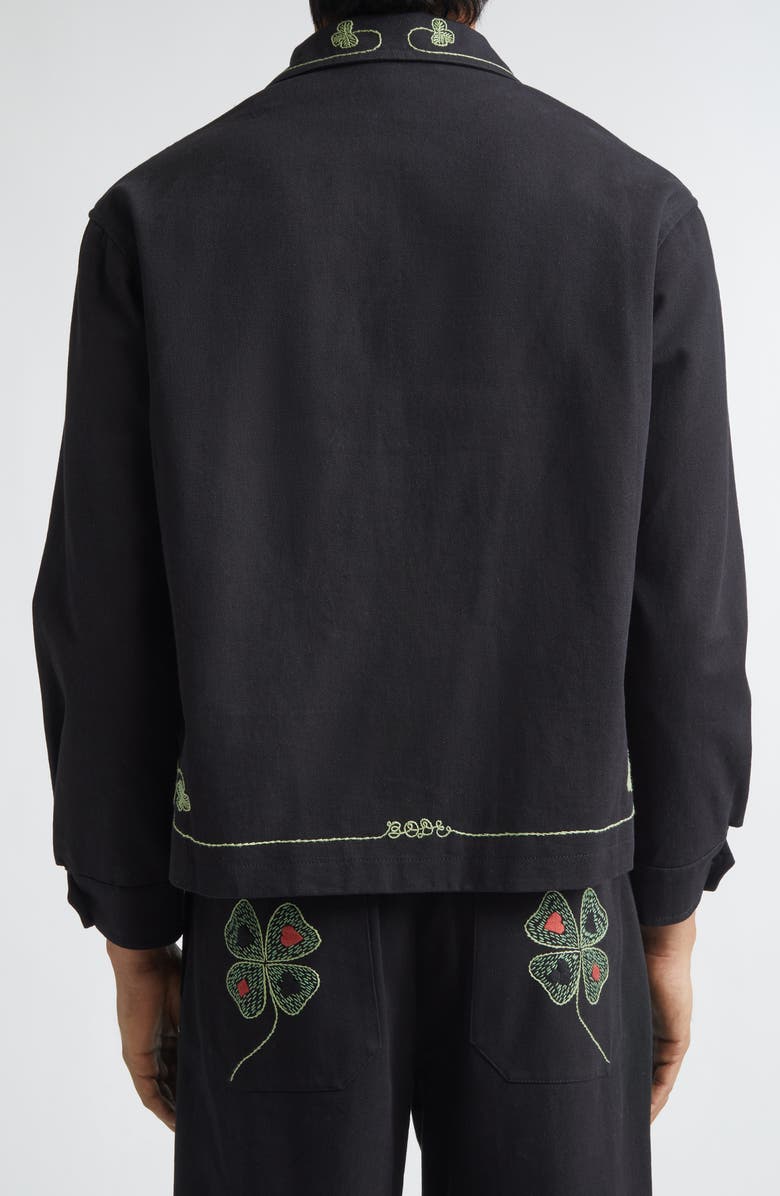 Bode Lucky Draw Embroidered Cotton Twill Jacket, Alternate, color, Black