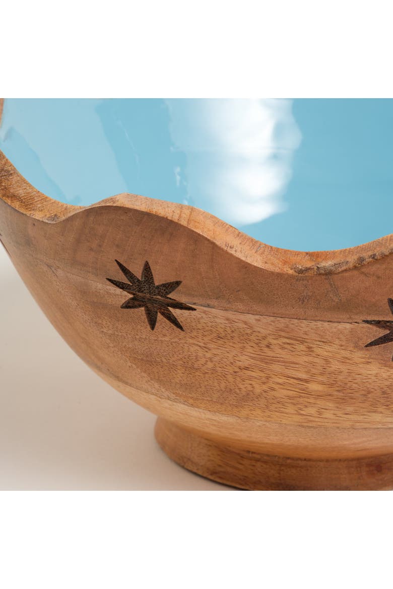 Lakri Carved Mango Wood Bowl 10" x 10" | Artisan Ceramic, Alternate, color, Blue