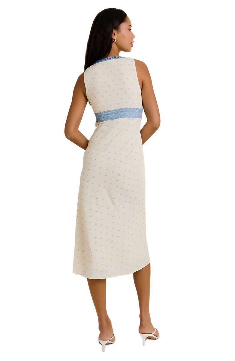 Knit and Lounge Delicate Print Lace Trim Sleeveless Midi Dress, Alternate, color, Cream / Blue Lace