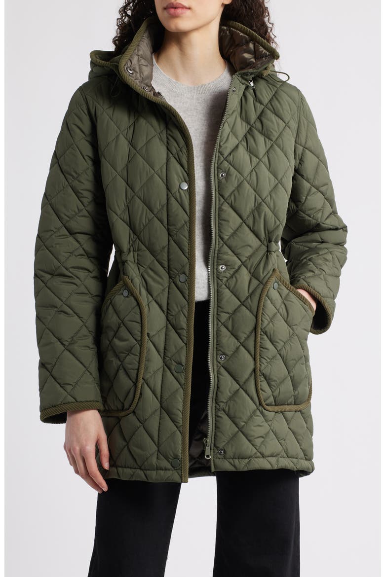 Diamond Quilted Hooded Puffer Coat, Alternate, color, OLIVE