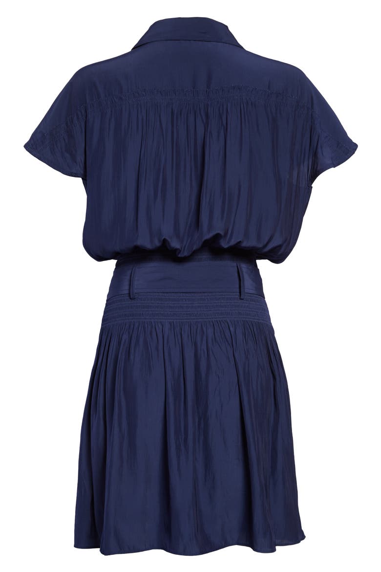 Stacy Short Sleeve Hammered Satin Shirtdress, Alternate, color, SPRING NAVY