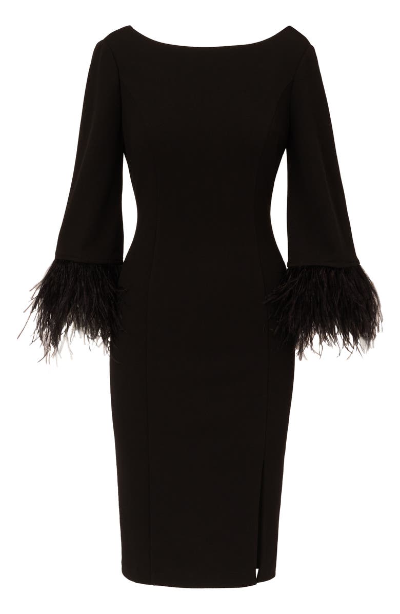 Adrianna Papell Feather Trim Crepe Sheath Dress, Alternate, color, 