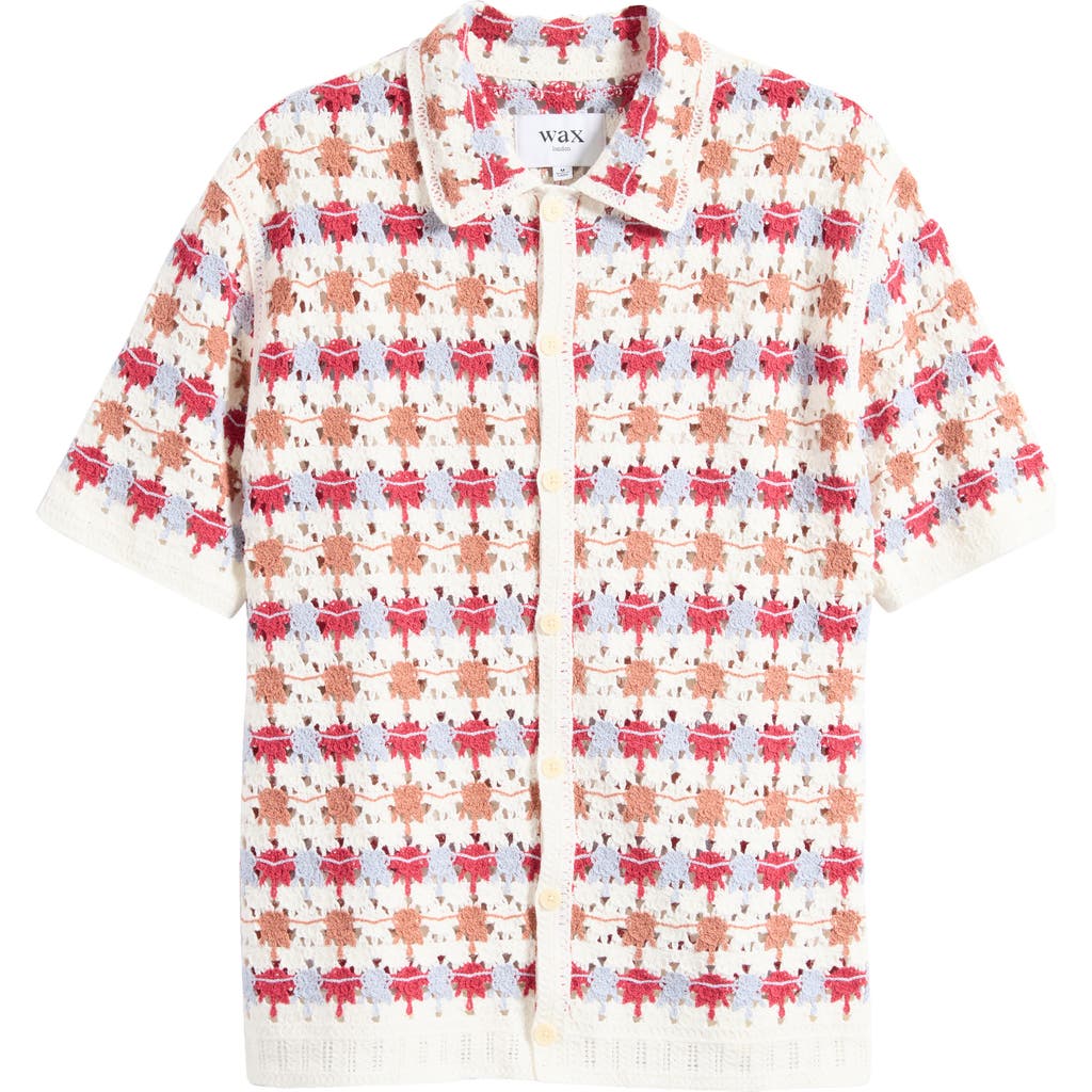 Wax London Porto Short Sleeve Cotton Blend Button-up Shirt In Ecru/multi
