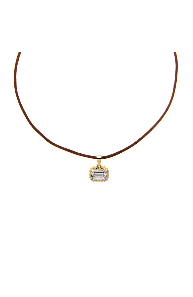 BY ADINA EDEN Lab Grown Diamond Emerald Beaded Brown Leather Chain Necklace 14K, Main, color, Brown - 2 Carat