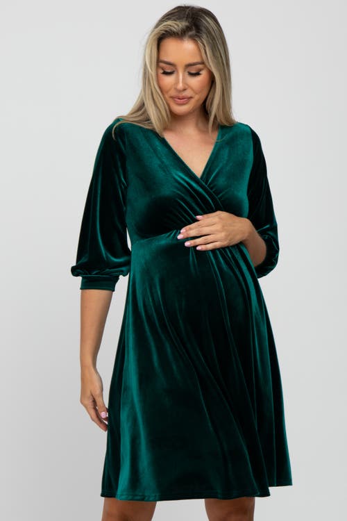 Pinkblush Velvet Wrap Front Babydoll Dress In Green