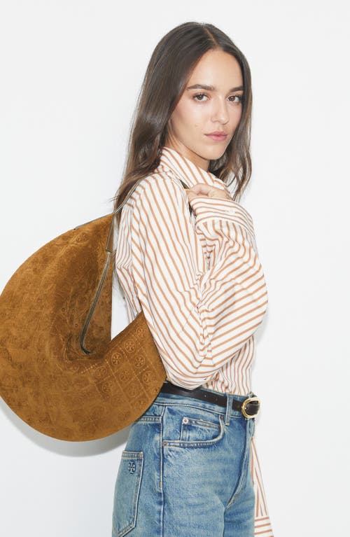 Tory Burch T Monogram Suede Balloon Bag In Brown