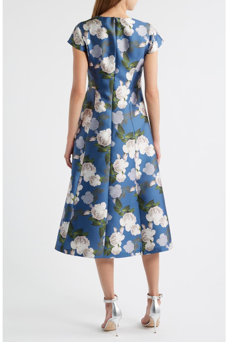 Jackie Floral Print Satin Cocktail Dress, Alternate, color, STEEL BLUE BLOOMS