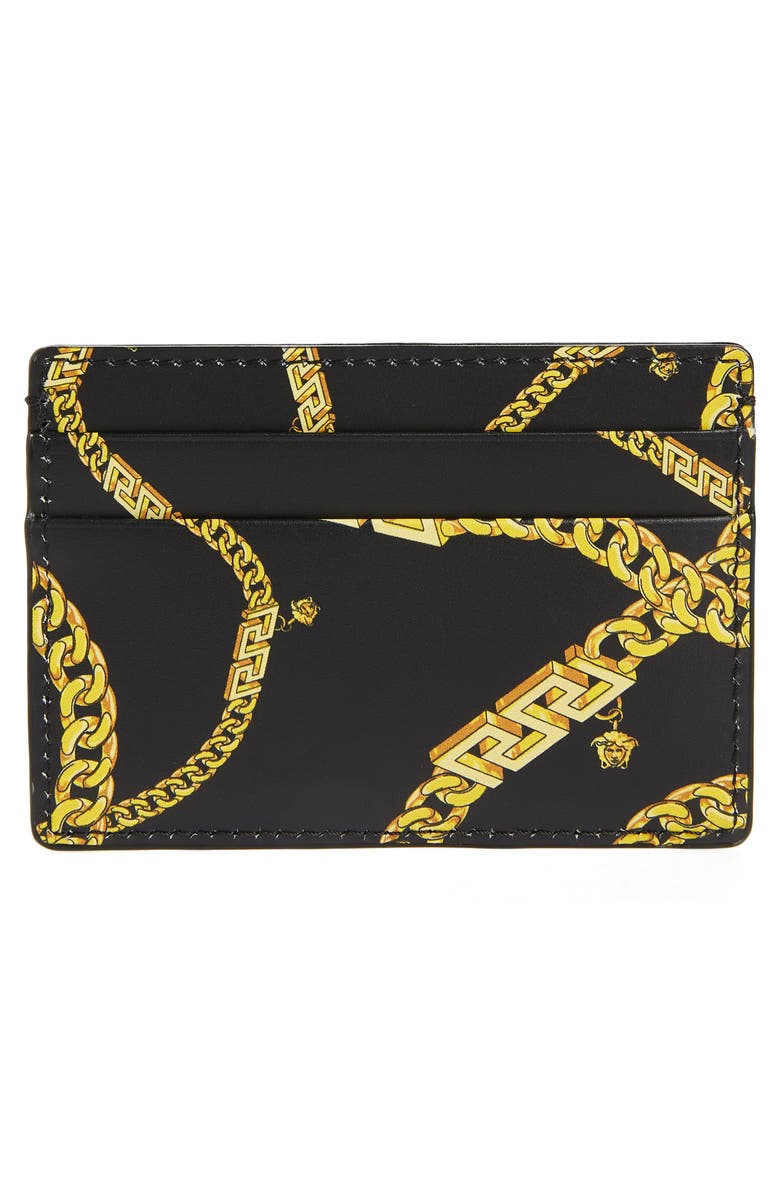 Versace Medusa Chain Leather Card Case, Alternate, color,
