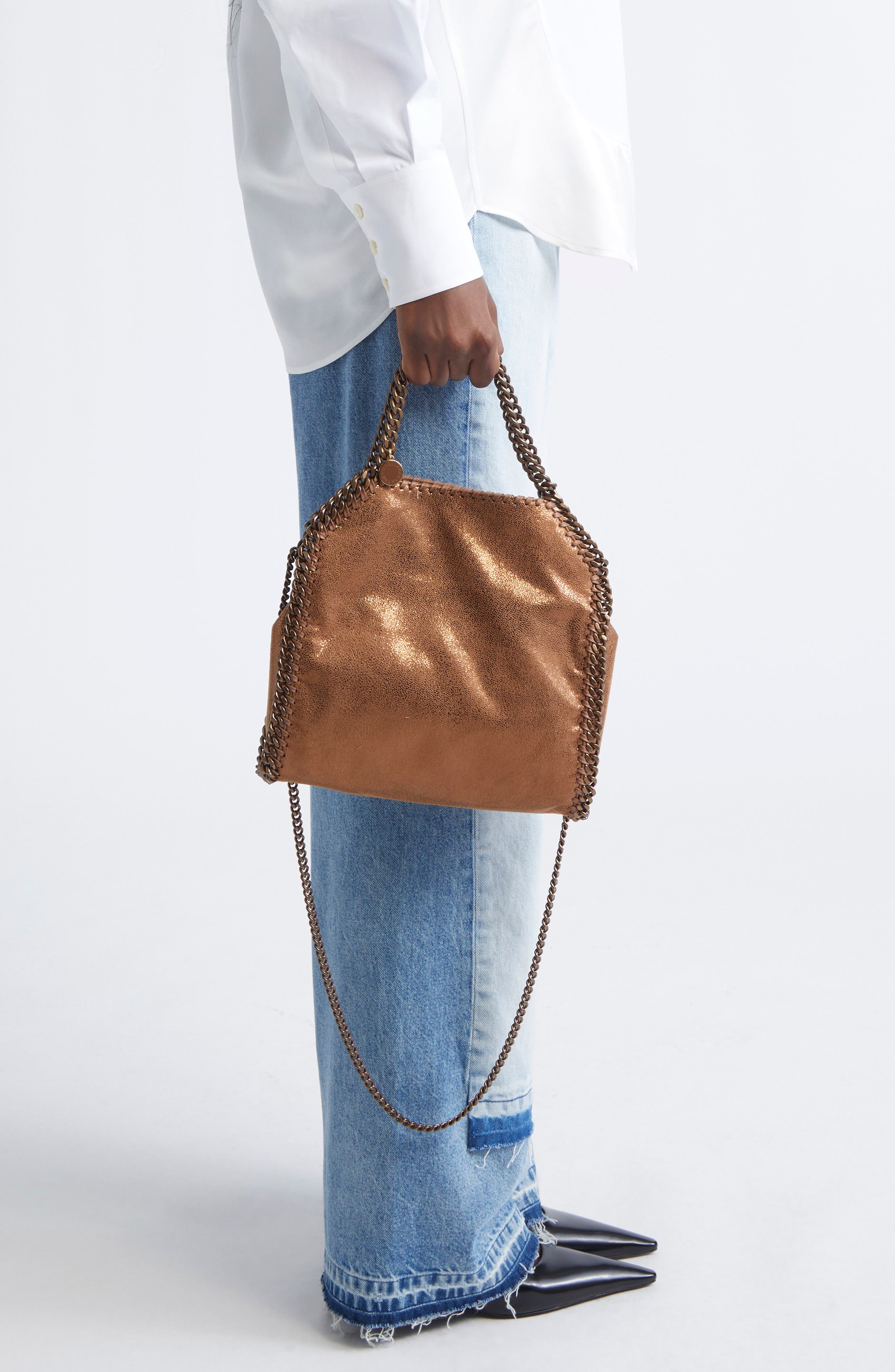 Stella McCartney Mini Falabella Shiny Dot Faux Leather Crossbody Bag, Alternate, color, 8200 Bronze