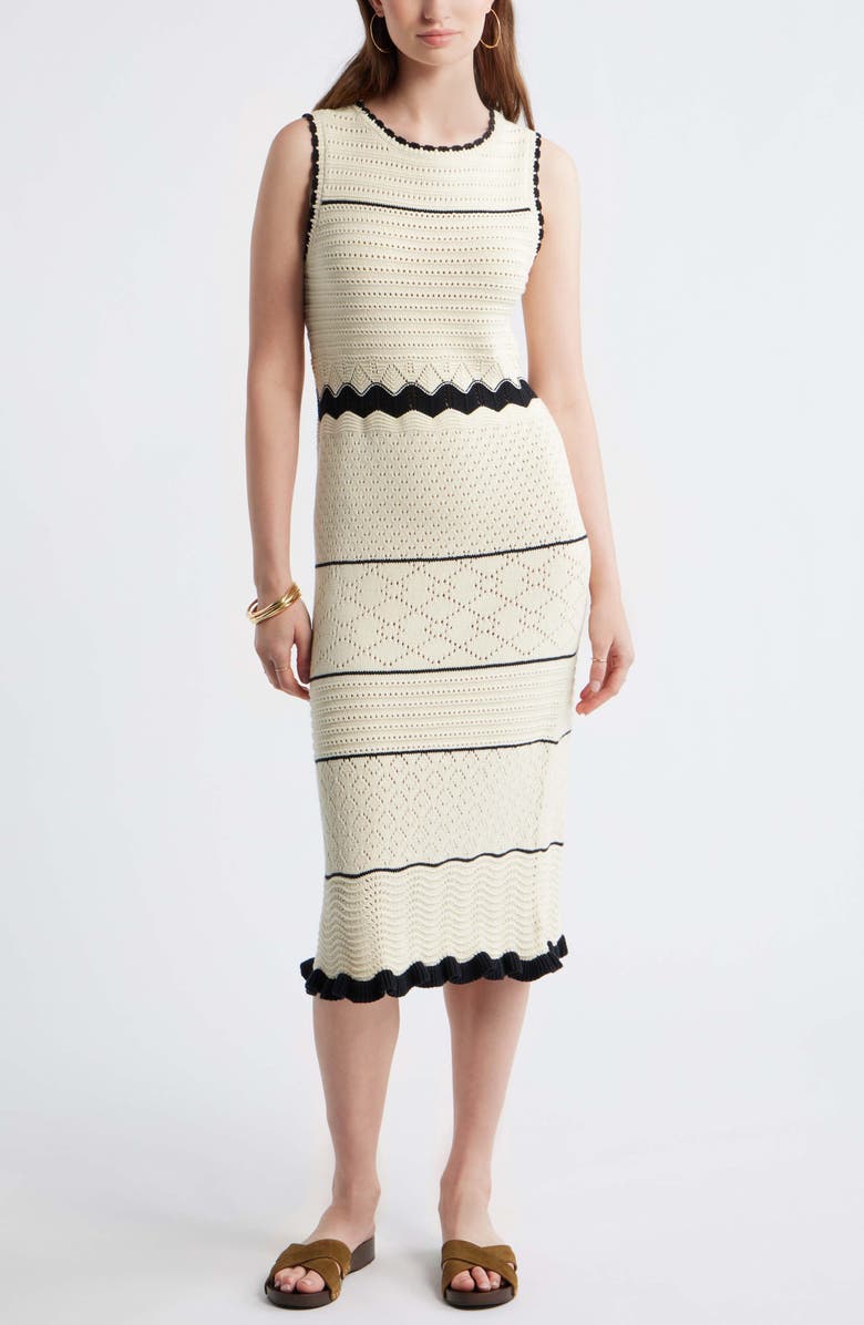 Treasure & Bond Pointelle Midi Sweater Dress, Main, color, Ivory Dove
