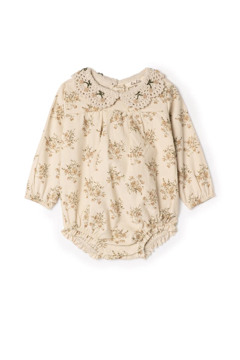 Flower Crochet Collar Corduroy Romper, Main, color, Dark Almond