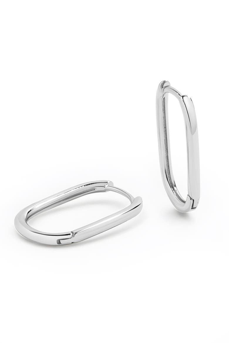 Retro Box Huggie Hoop Earrings, Main, color, Silver