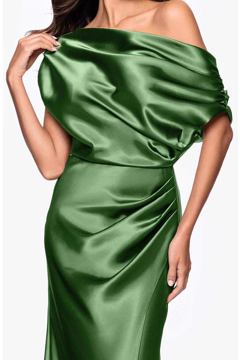 One-Shoulder Satin Gown, Alternate, color, MOSS
