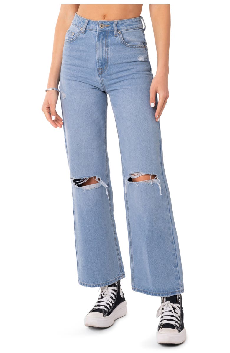 EDIKTED Lori Ripped High Waist Wide Leg Jeans, Main, color, Blue