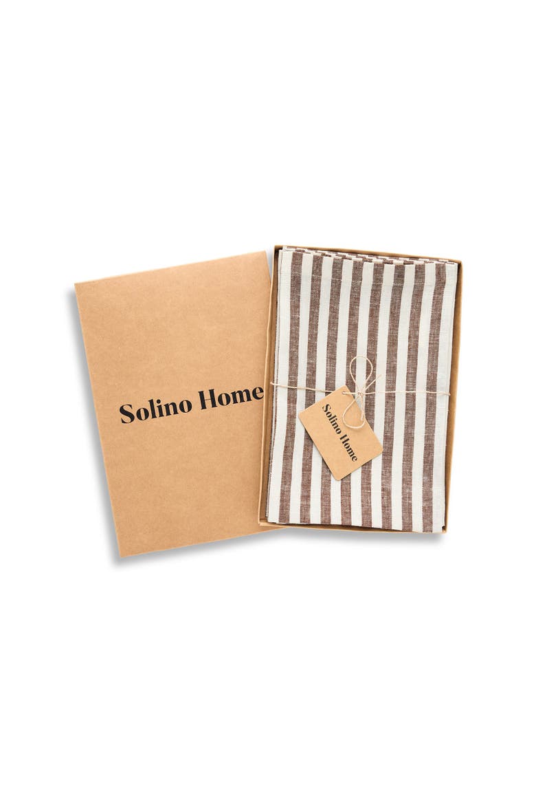 Linen Dinner Napkins Set of 4, 20 x 20" - Amalfi Stripe, Alternate, color, Brown and Cream