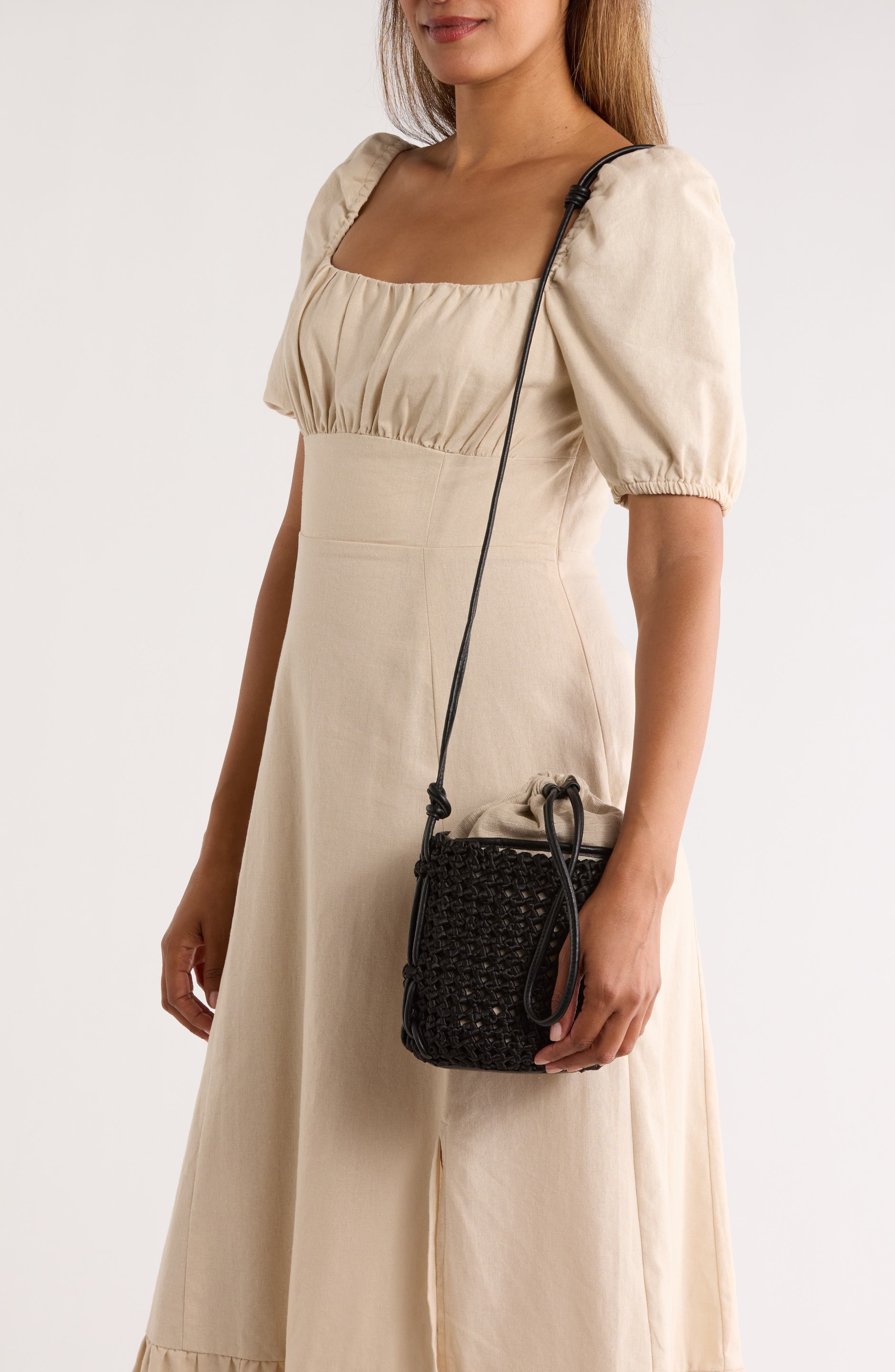 Dolce Vita Woven Bucket Bag, Alternate, color, Black