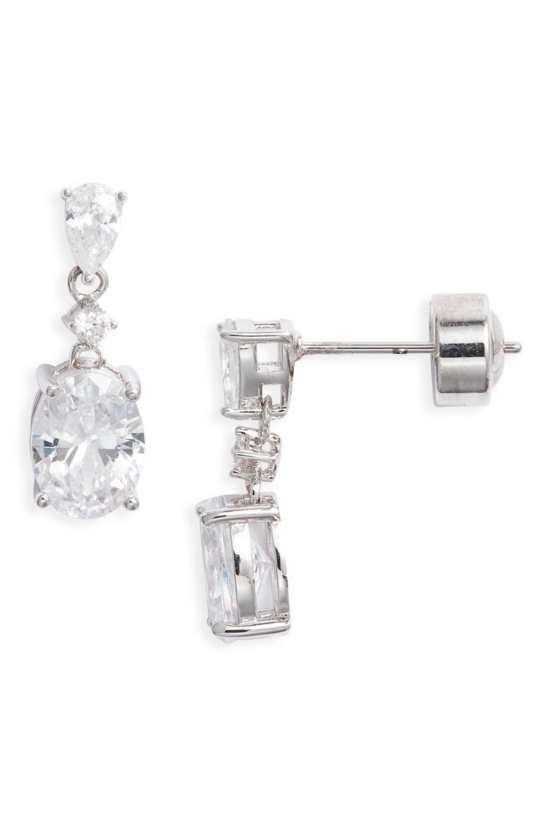 Cubic Zirconia Drop Earrings, Main, color, CLEAR- SILVER