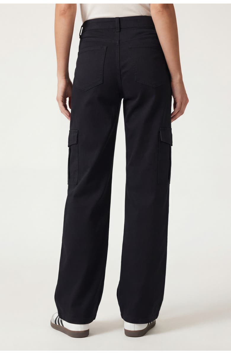 Solomon & Sage High Waist Cotton Wide Leg Cargo Pants, Alternate, color, Black