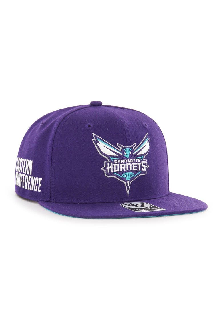 Men's '47  Purple Charlotte Hornets Sure Shot Captain Snapback Hat, Main, color, Purple