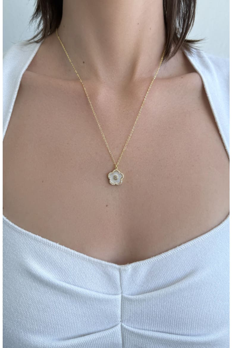 Floral Mother-of-Pearl Pendant Necklace, Alternate, color, GOLD/ WHITE