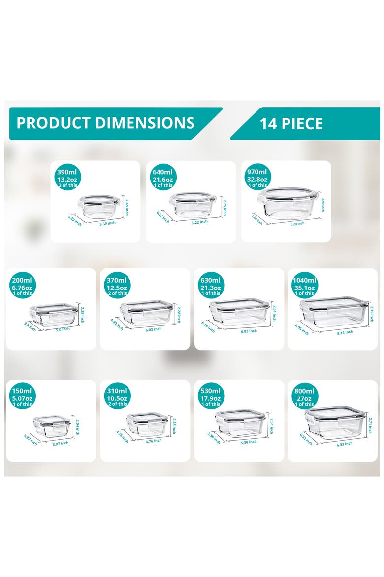 14-Pack Glass Food Prep Storage Containers, Alternate, color, CLEAR