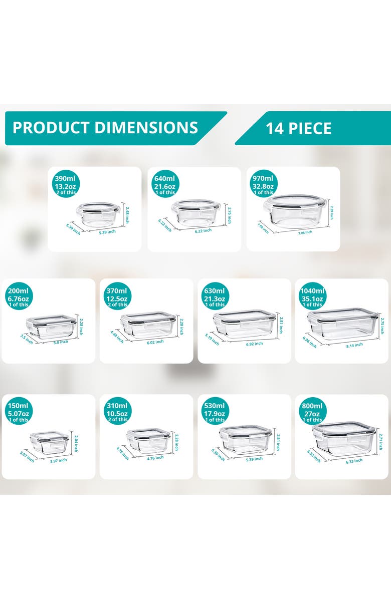 SORBUS 14-Pack Glass Food Prep Storage Containers, Alternate, color, Clear