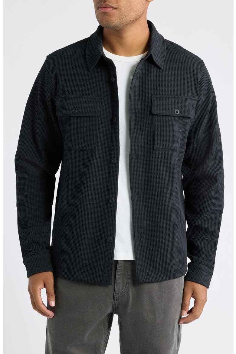 Tech Waffle Button-Up Shirt Jacket, Main, color, BLACK