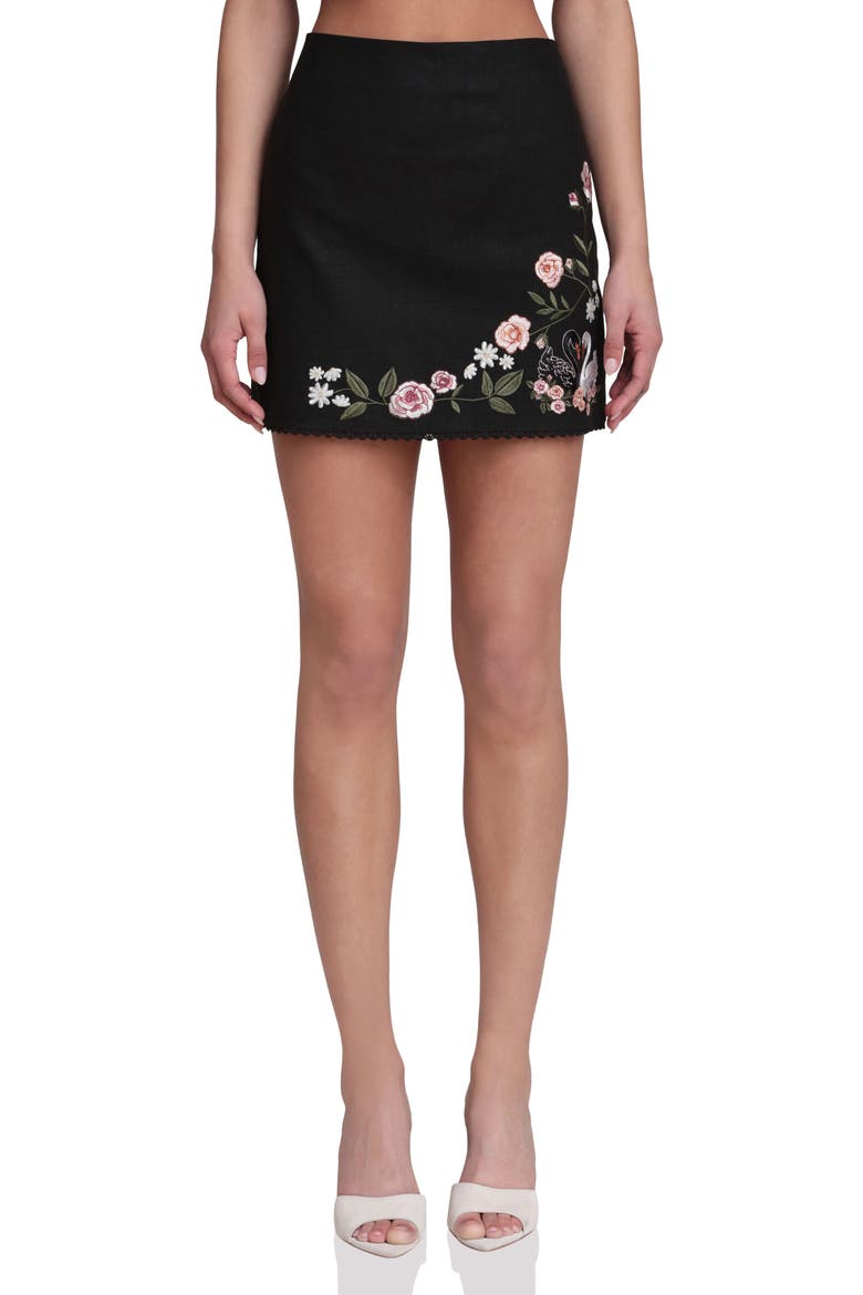Floral Embroidered Miniskirt, Main, color, BLACK