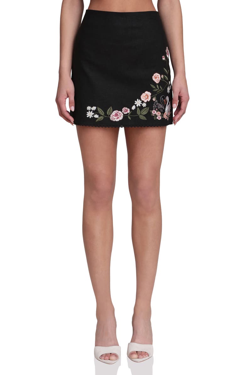 Avec Les Filles Floral Embroidered Miniskirt, Main, color, Black