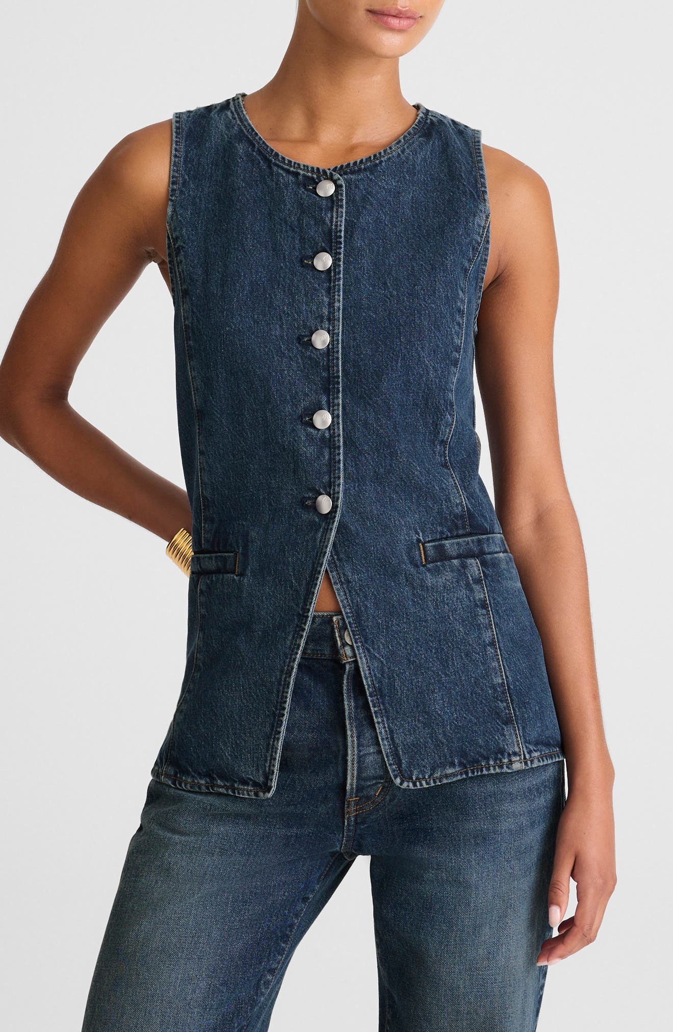Madewell Crewneck Cutaway Denim Vest