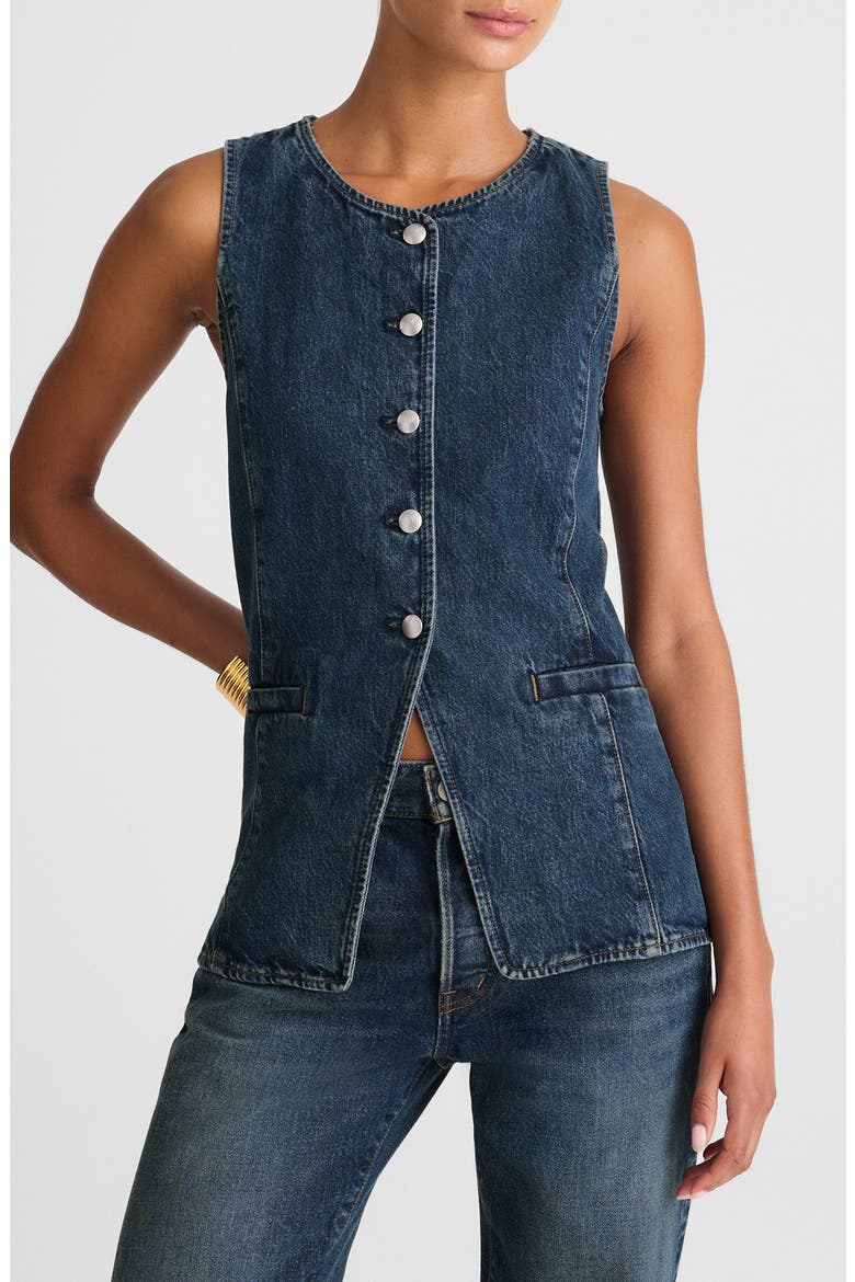 Crewneck Cutaway Denim Vest, Main, color, GREENDALE WASH