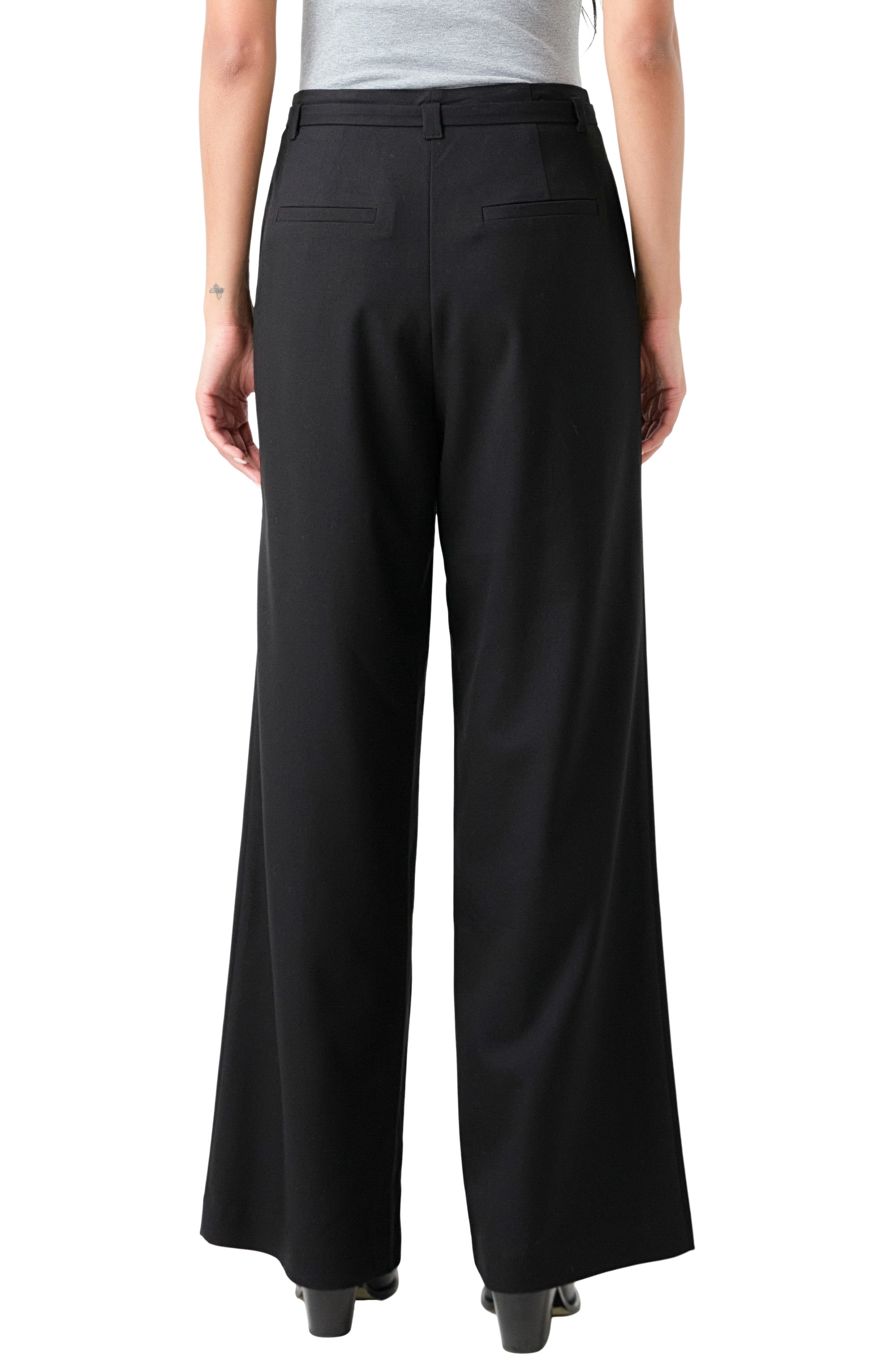 Pleated Belted Stretch Wide Leg Pants - image 2