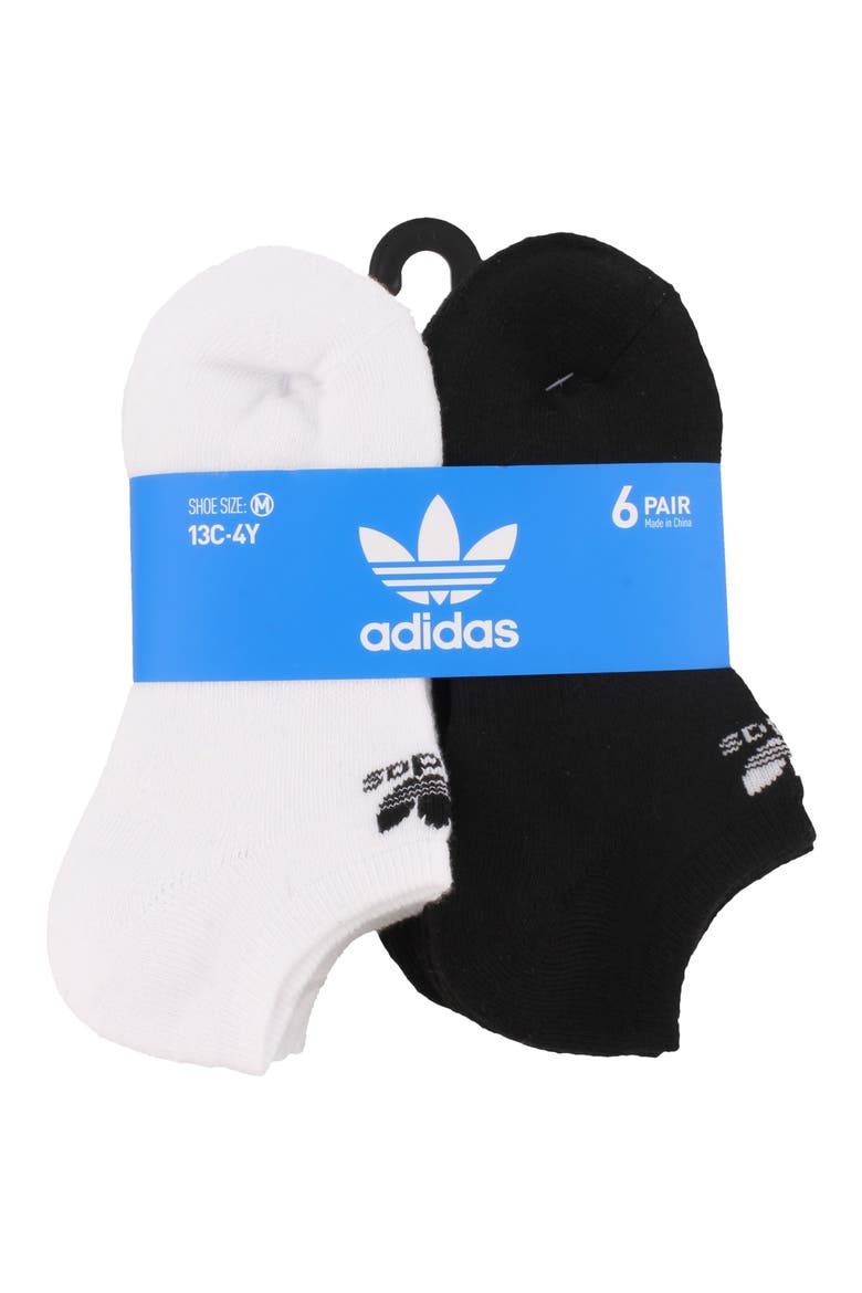 Kids' Originals Trefoil 6-Pack Ankle Socks, Alternate, color, WHITE/ BLACK