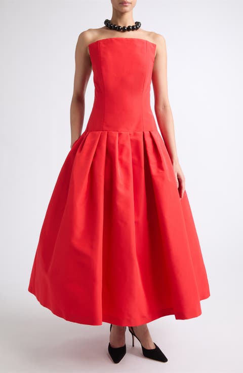 Strapless Straight Neck Silk Ballgown